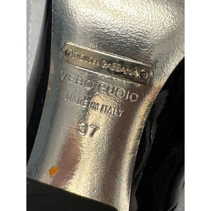 Dolce & Gabbana Pointed Toe Pumps Black Patent Leather Silver Heel Size 37
