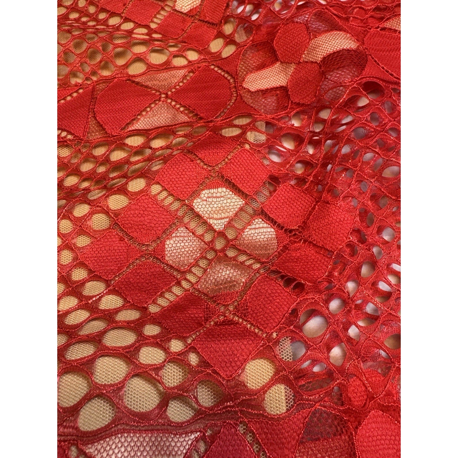 BCBGMAXAZRIA Red Lace Midi Dress Size 0 Cocktail Party Wedding Guest