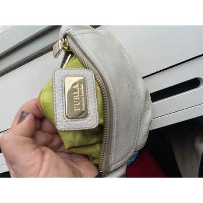 Furla Cream Leather Crossbody Shoulder Bag Flap Zip Closure Gold Hardware