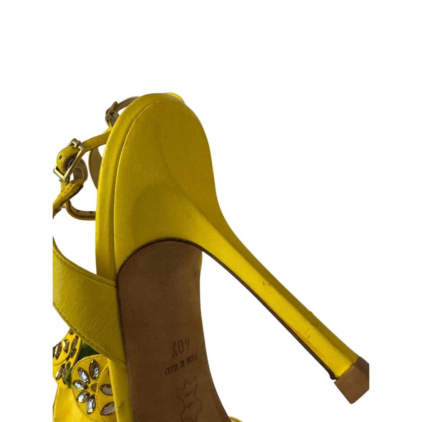 Jimmy Choo London Yellow Jeweled Ankle Strap Heels Size 40.5 Made in Italy