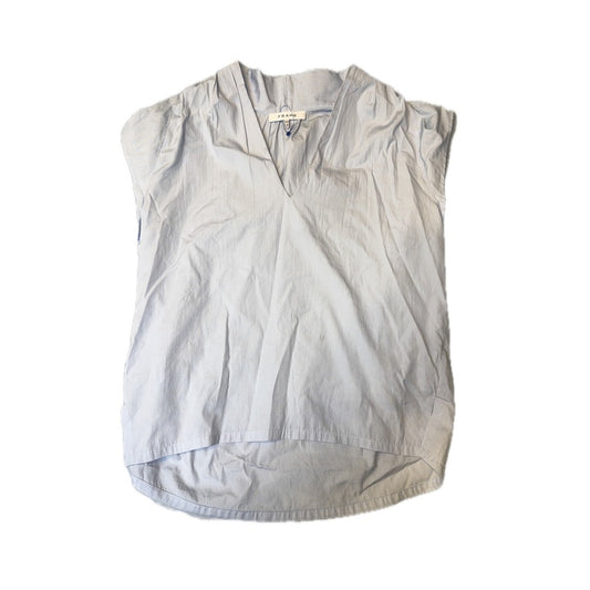 FRAME Women V Neck Cap Sleeve Tunic Top Blue M/M Cotton