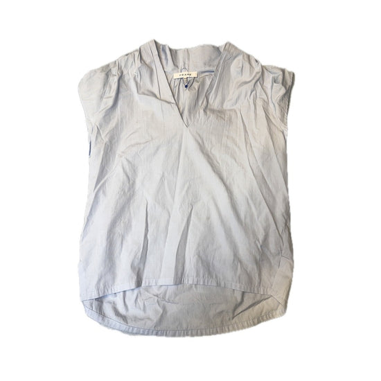 FRAME Women V Neck Cap Sleeve Tunic Top Blue M/M Cotton