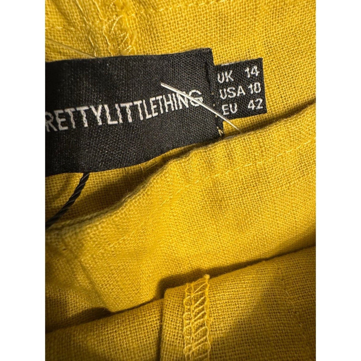 PrettyLittleThing Mustard Linen Oversized Belted High Waist Wide Leg Pants NWT