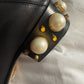 Gucci Black and Gold Leather Loafers with Pearl Embellishments