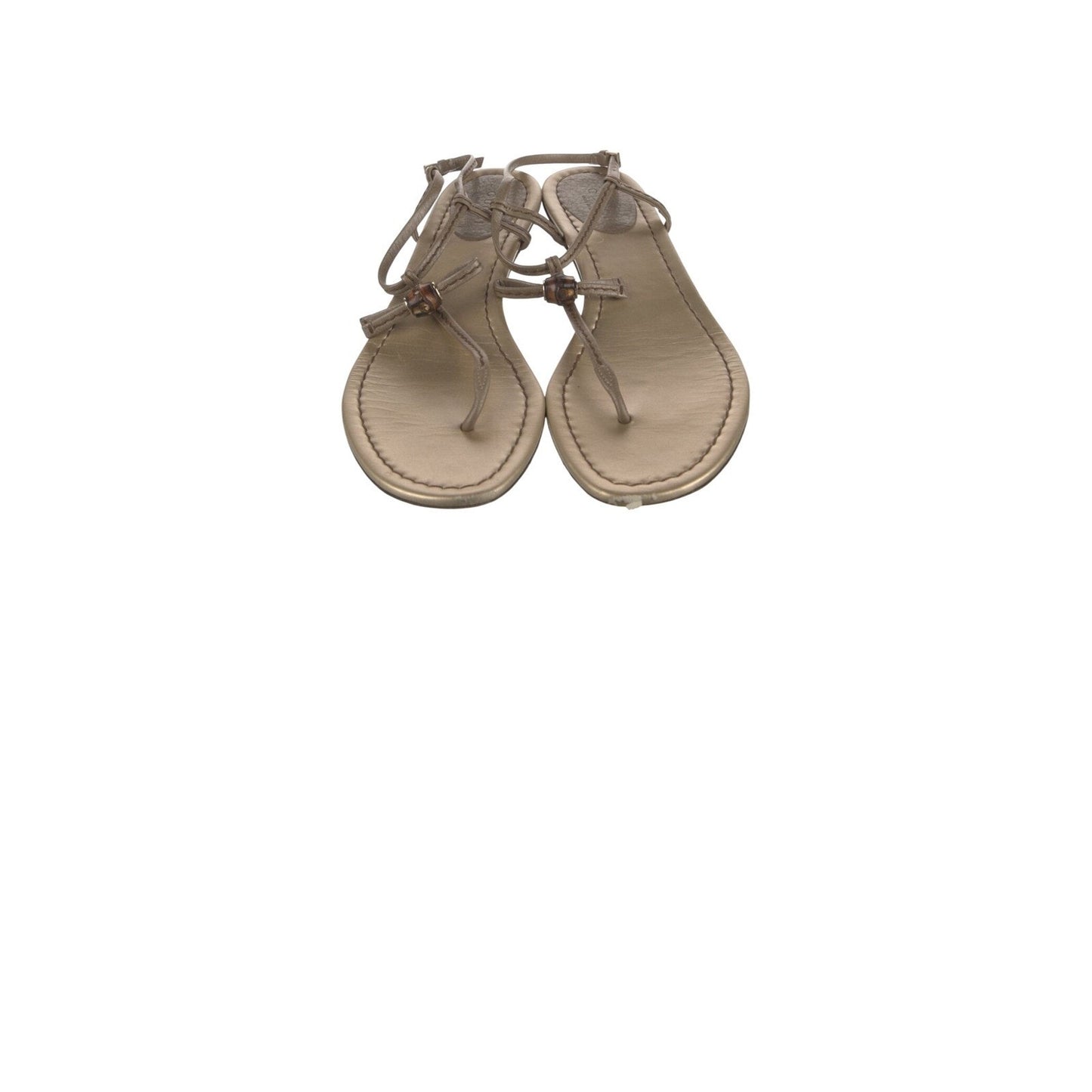 Gucci Bamboo Accent Metallic Leather Thong Sandals Champagne Size 8 IT 38