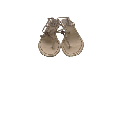 Gucci Bamboo Accent Metallic Leather Thong Sandals Champagne Size 8 IT 38
