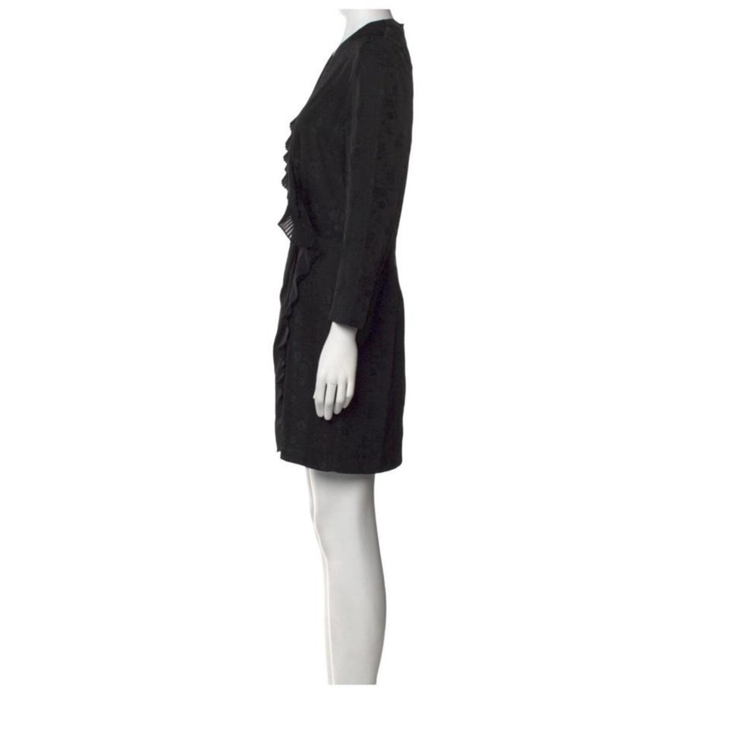 Sandro Black V-Neck Wrap Mini Dress Puff Sleeve Textured Size M