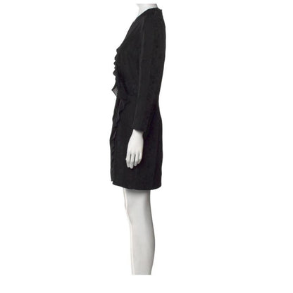 Sandro Black V-Neck Wrap Mini Dress Puff Sleeve Textured Size M