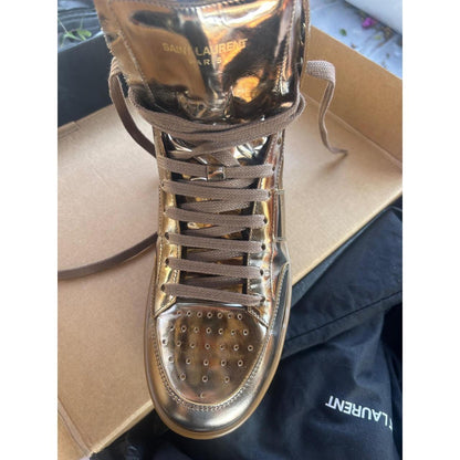 Saint Laurent SL/10H Gold Metallic Leather High Top Sneakers Mens 40 RF 418026