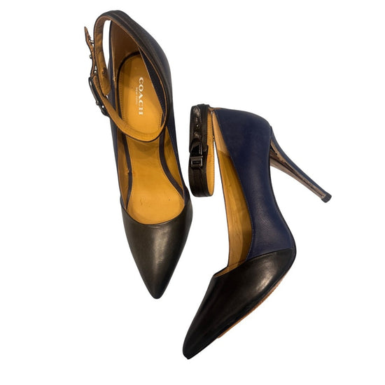 Coach Leather Ankle Strap Heels Pointed Toe Block Heel Pumps Womens Size