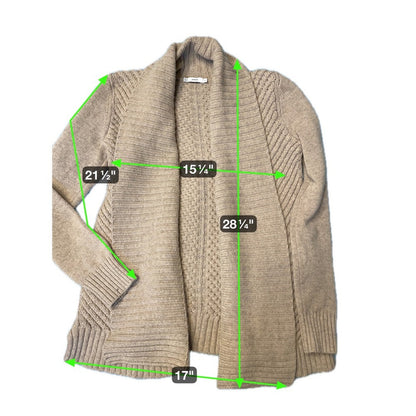 Vince Open Front Cardigan Sweater Beige Knit Shawl Collar Cable Knit Women's M
