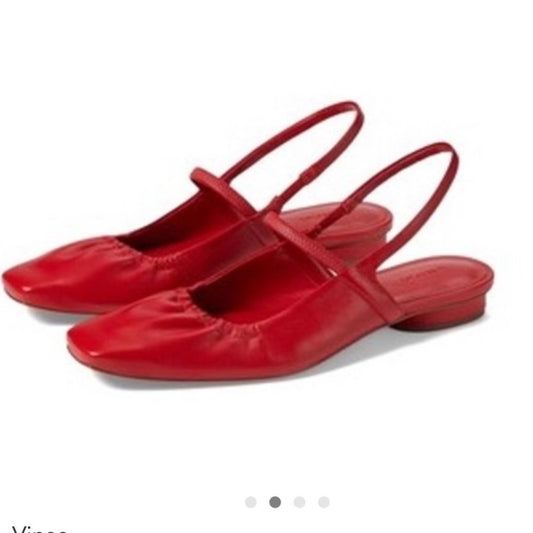 Vince Womens Red Square Toe Ruched Slingback Flats Shoes