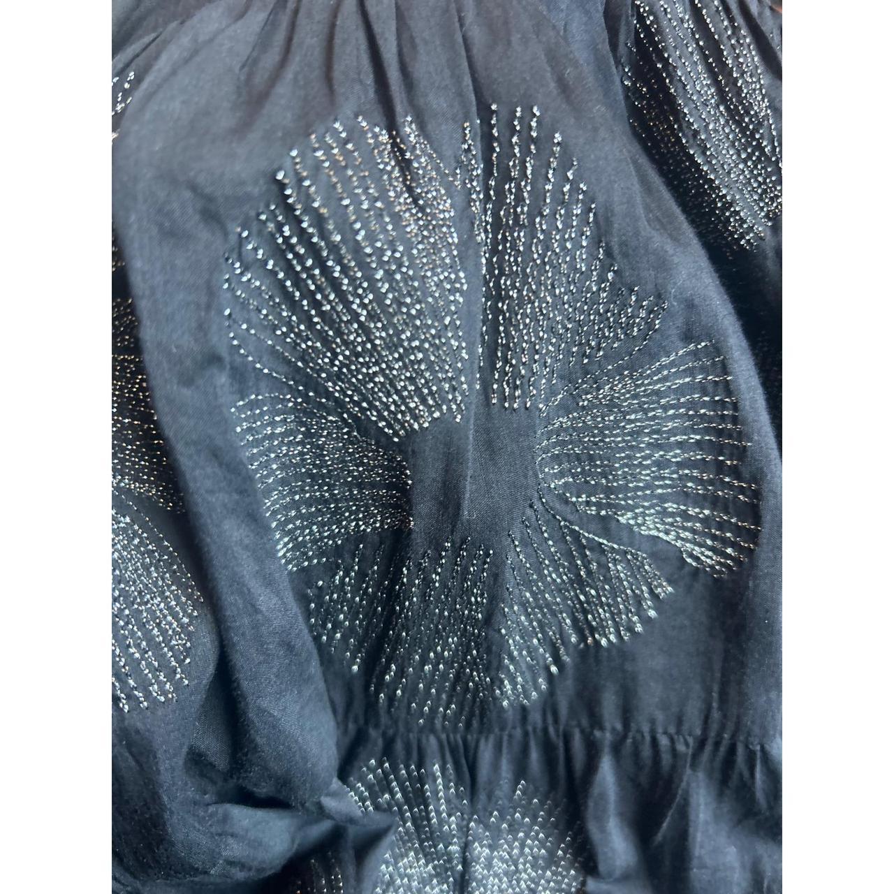 Merlette Mini Dress Womens Size Medium Black Silver Silk Cotton Tiered Floral