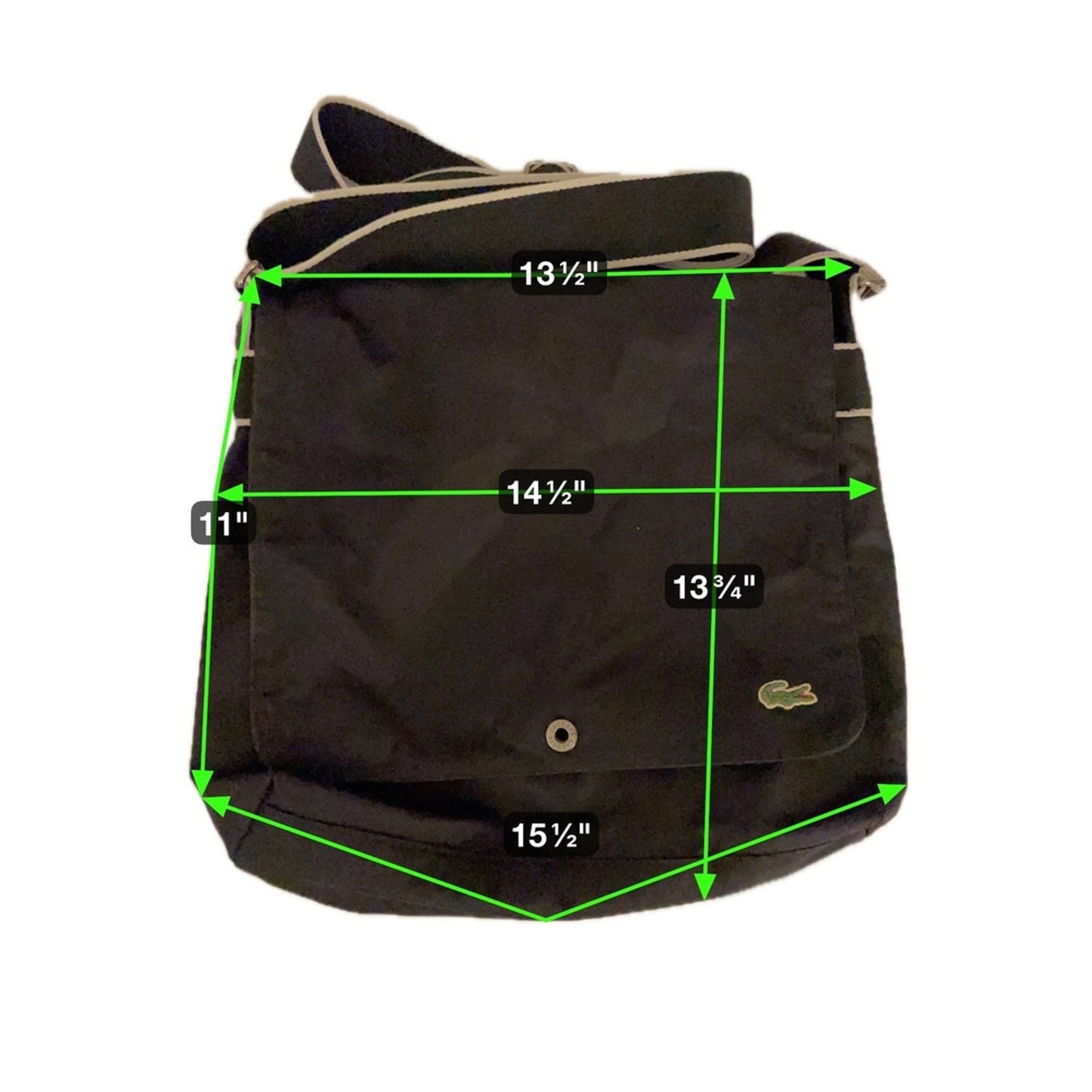 Lacoste Messenger Bag Black Nylon Crossbody Adjustable Strap Logo Patch