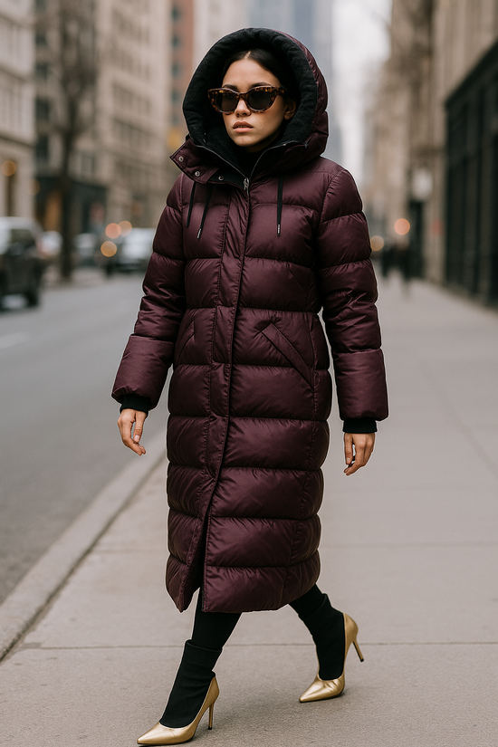 Coach Long Down Puffer Coat Womens Burgundy Quilted Outerwear