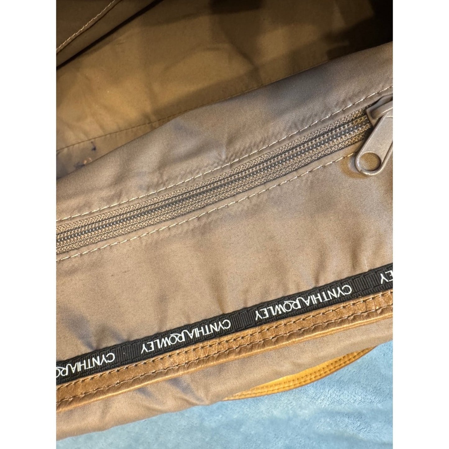 Cynthia Rowley Tan Leather Satchel Handbag Top Handle Bag Brass Lock