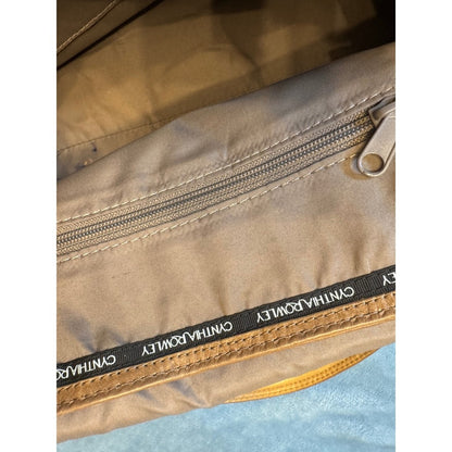 Cynthia Rowley Tan Leather Satchel Handbag Top Handle Bag Brass Lock