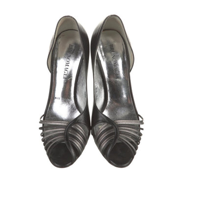 Bruno Magli Black Leather Peep-Toe Cutout Pumps – Made in Italy (US 5 / IT 35)