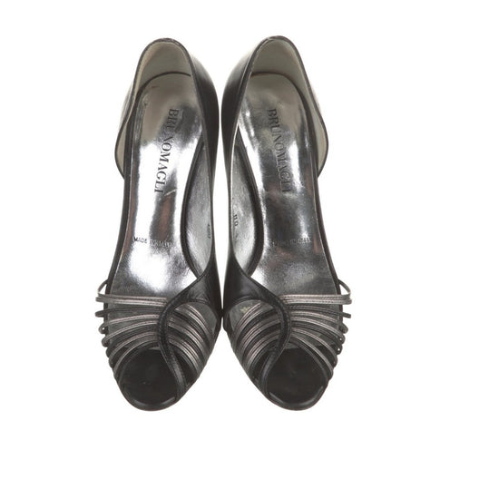 Bruno Magli Black Leather Peep-Toe Cutout Pumps – Made in Italy (US 5 / IT 35)
