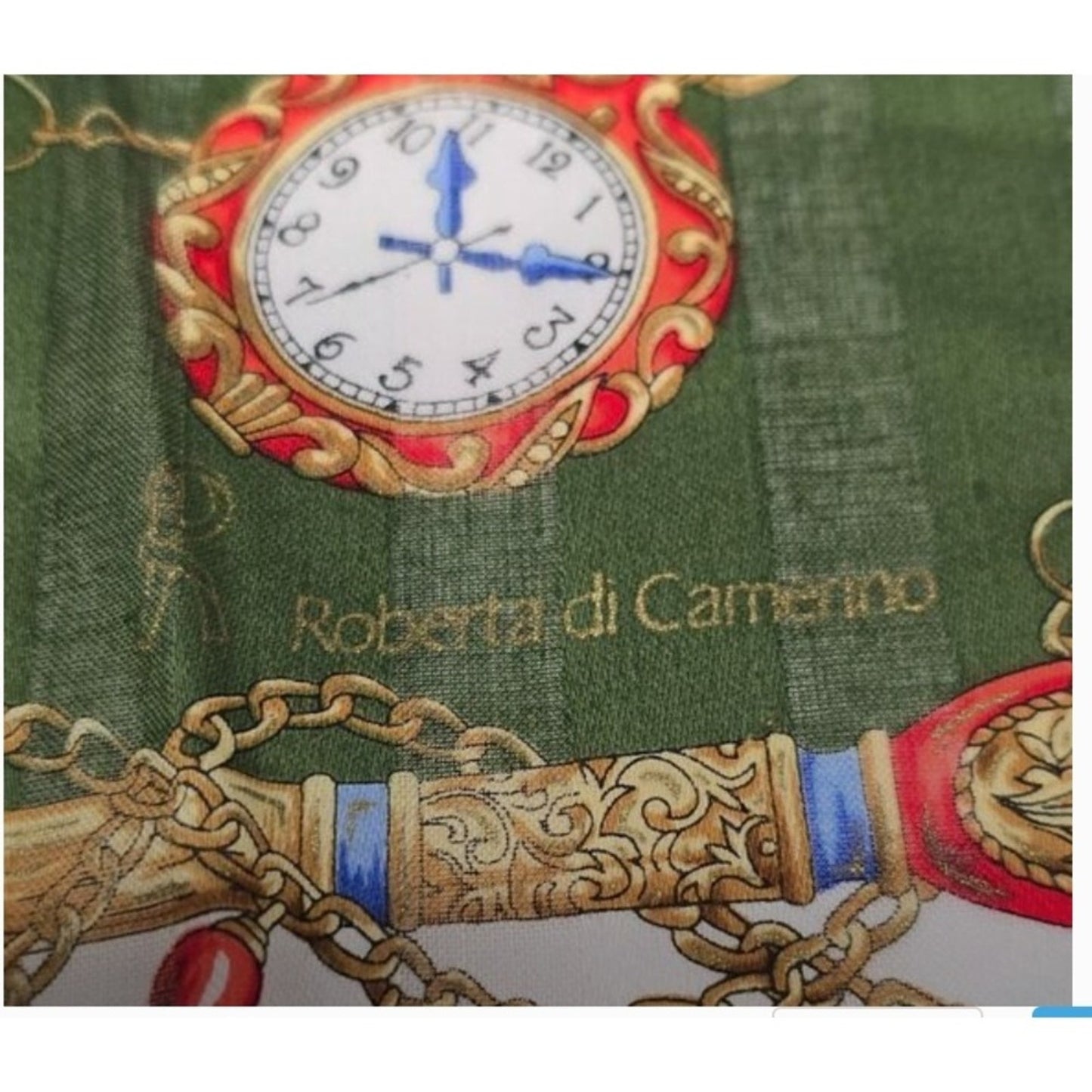 Roberta di Camerino Scarf Pocket Square Watch Chain Design Green Silk Blend