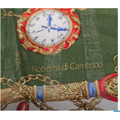 Roberta di Camerino Scarf Pocket Square Watch Chain Design Green Silk Blend