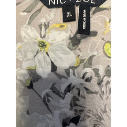 Nic + Zoe Sleeveless Floral Dress XL Gray Yellow Balloon Hem Tie Waist Size xl
