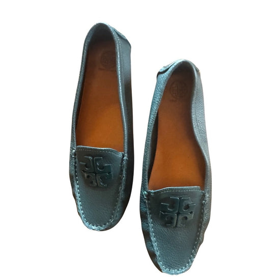 Tory Burch Teal Leather Loafers Driving Moccasins Classic Designer  size