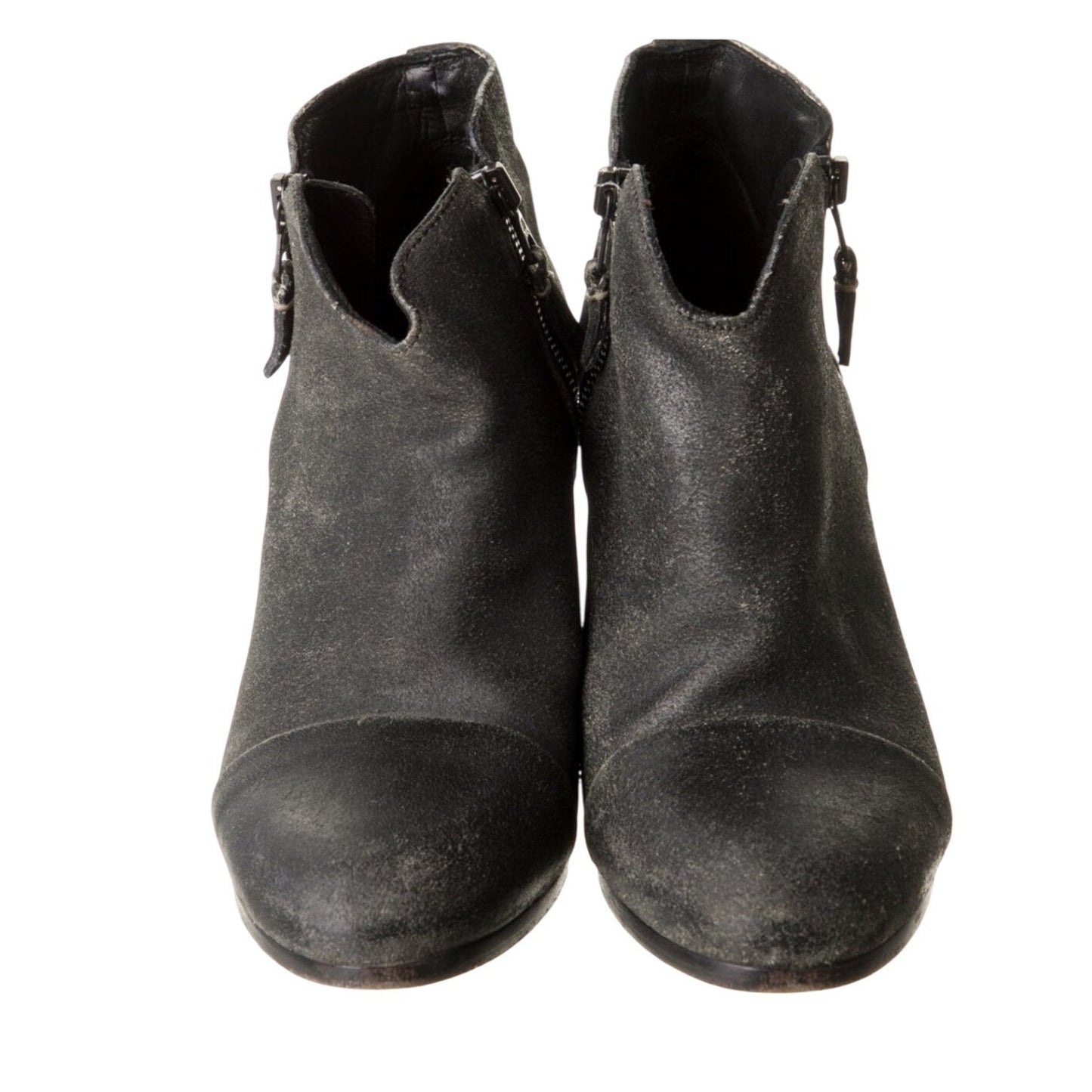 Rag & Bone Black Suede Ankle Boots Block Heel Side Zip Casual Women's Size 8.5