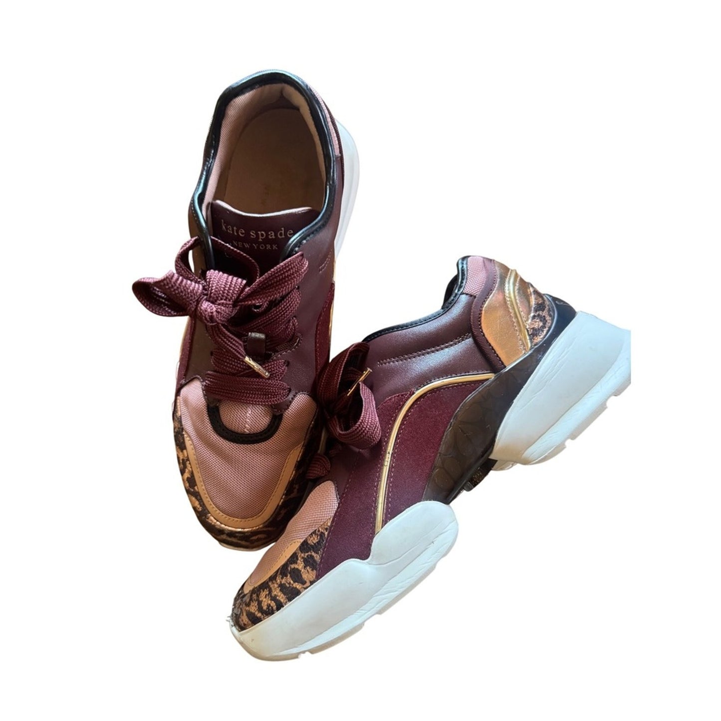 Kate Spade New York Cayla Sneakers Leopard Burgundy Blush Pink Gold Women's 9.5M
