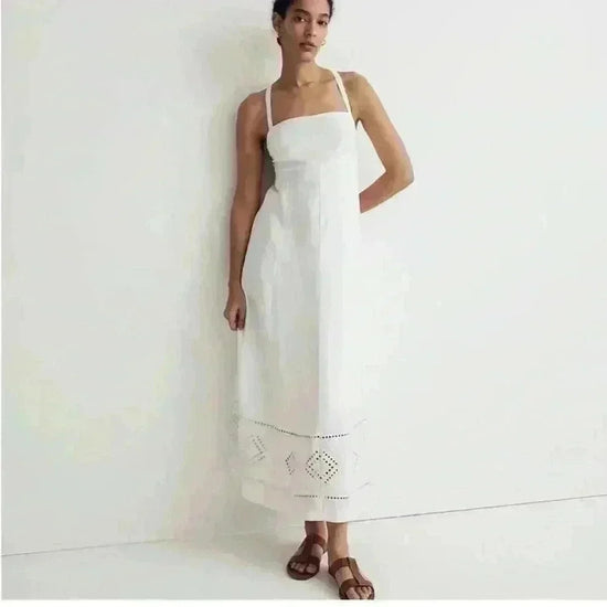 Madewell eyelet white Embroidered Eyelet Tie-Back Cami Midi Dress