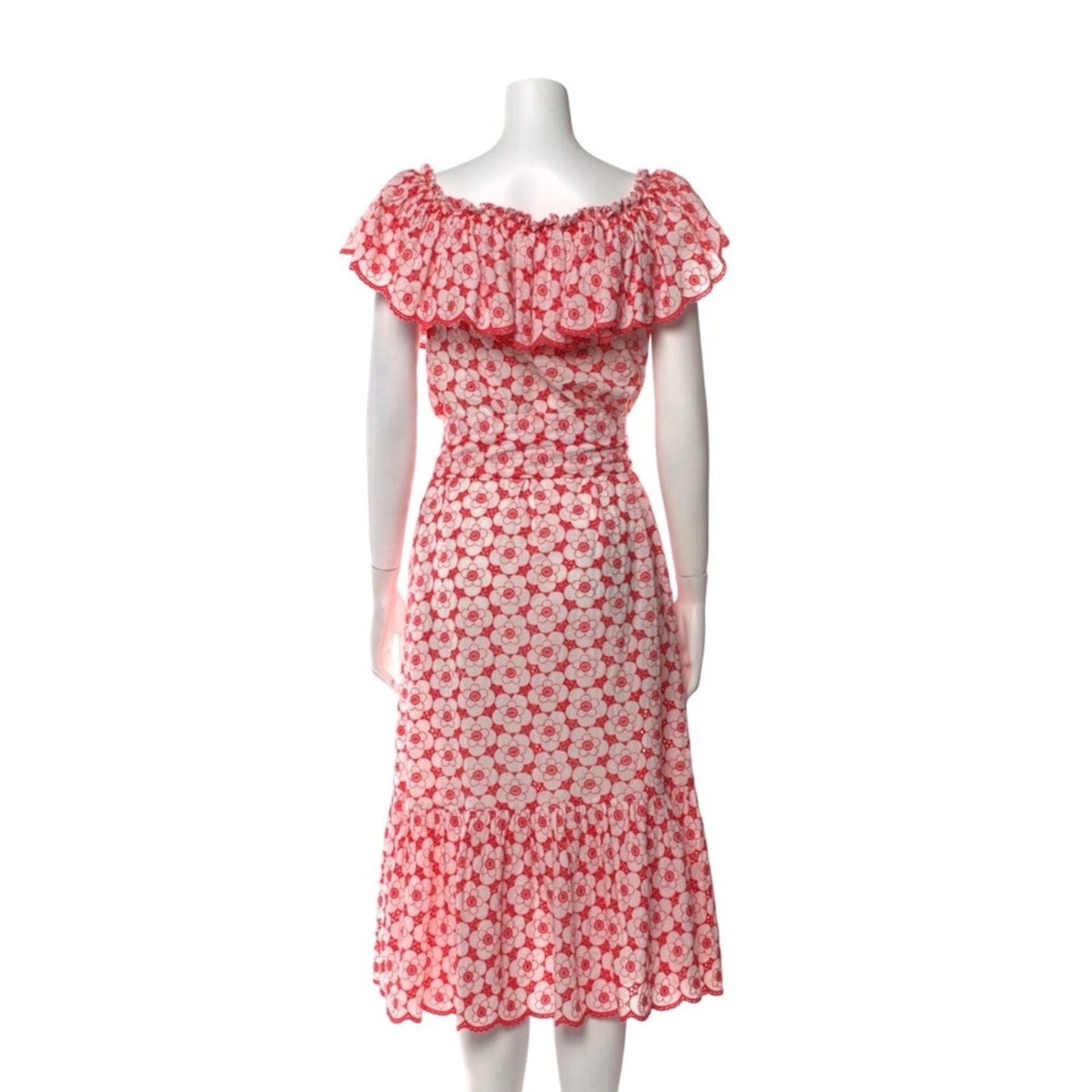 Lisa Marie Fernandez Floral Print Off The Shoulder Midi Dress Red White Size L