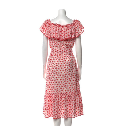 Lisa Marie Fernandez Floral Print Off The Shoulder Midi Dress Red White Size L