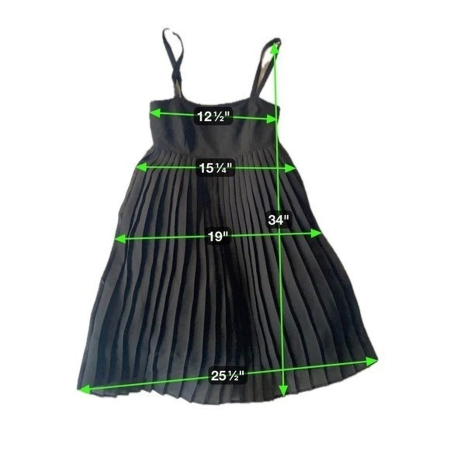 MAX & CO Black Pleated Midi Dress Spaghetti Straps A Line Square Neck