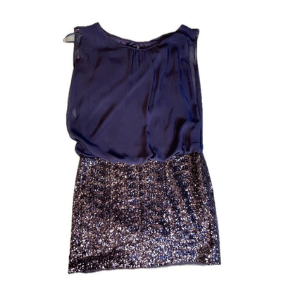 Aidan Mattox Navy Blue Sheer Overlay Sequin Cocktail Dress Size 8