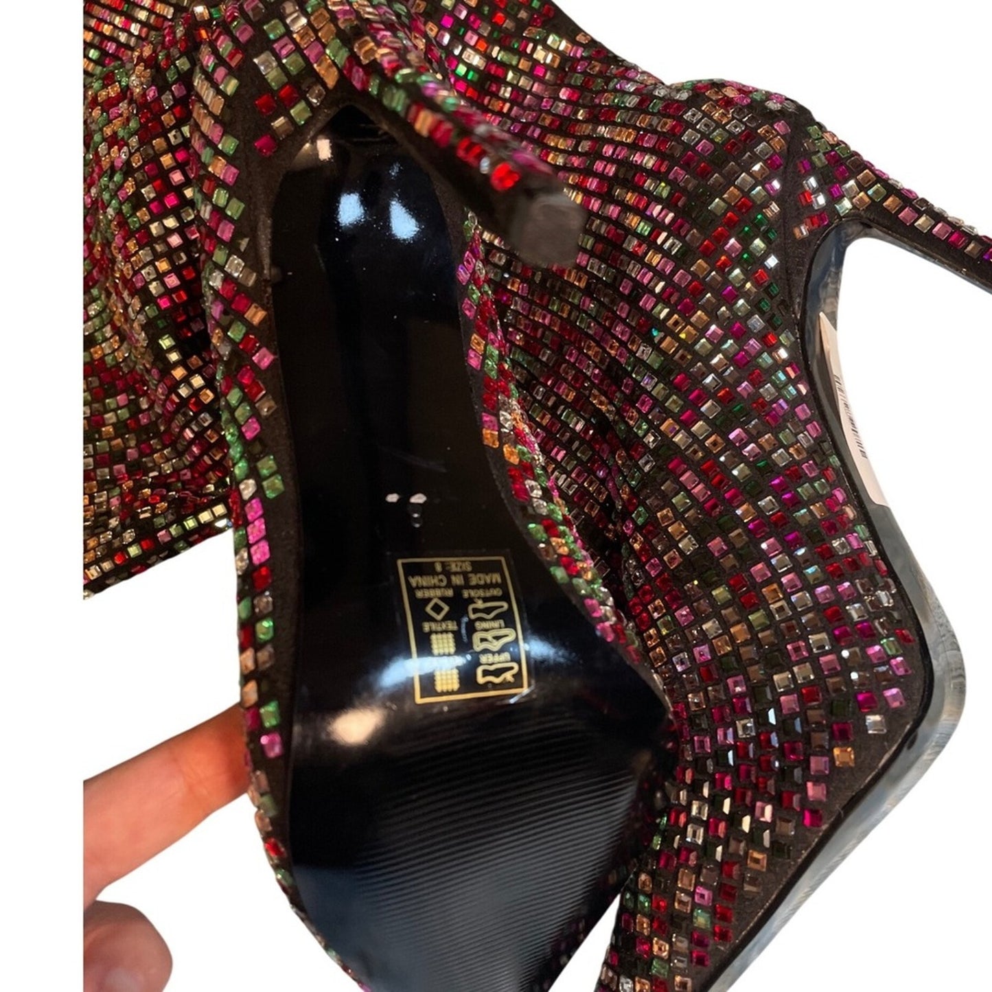 Azalea Wang Rhinestone Embellished Knee High Stiletto Boots Multi Color Size 8