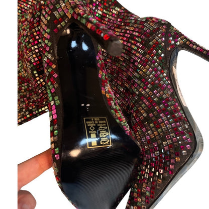 Azalea Wang Rhinestone Embellished Knee High Stiletto Boots Multi Color Size 8