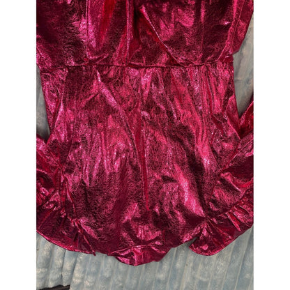 Maxjenny Pink Metallic Ruffle Peplum Jacket Puffy Sleeve Blazer size M