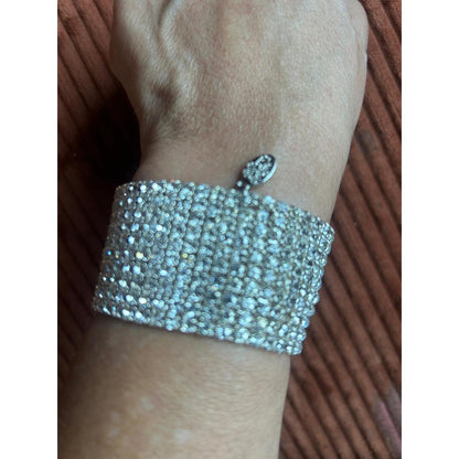Weiss & Co Silver-Tone 9-Row Crystal Stretch Cuff Bracelet