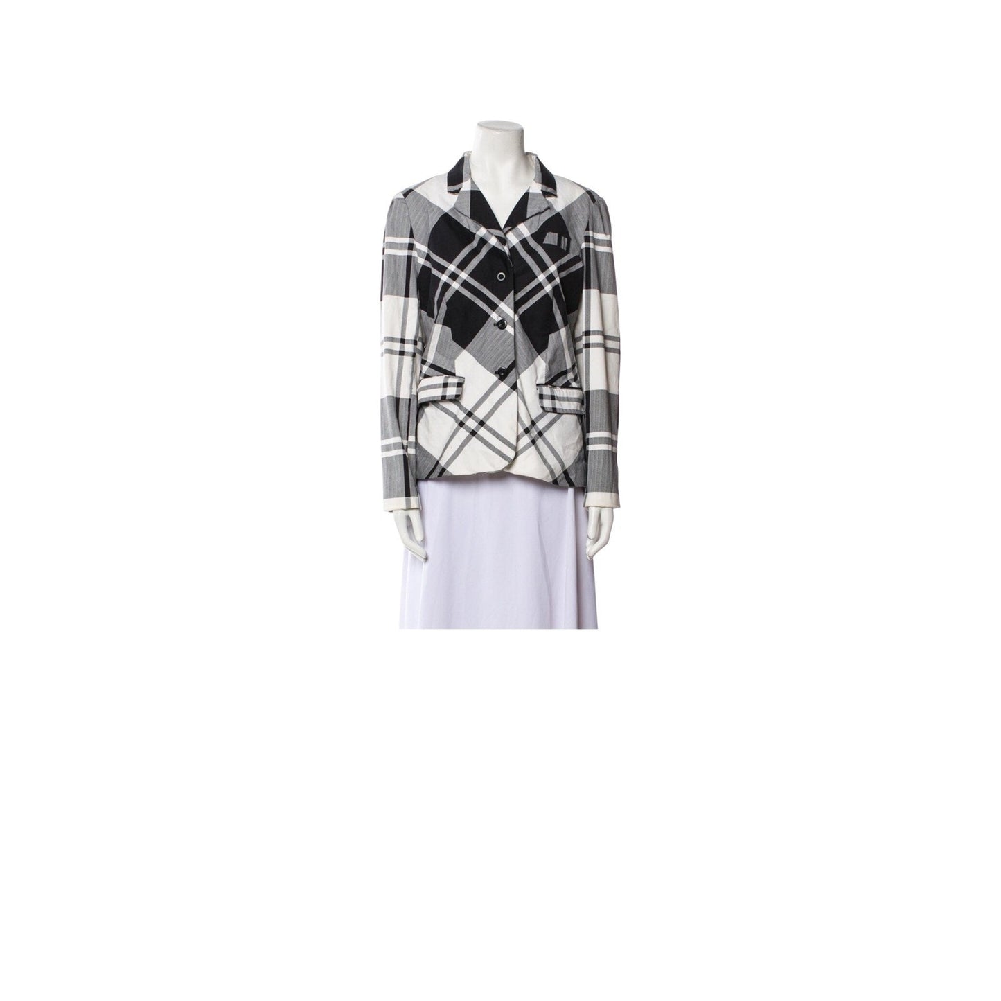 Chic Black and White Plaid Blazer Jacket Women's Tailored Fit Button Front
