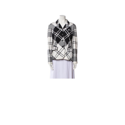 Chic Black and White Plaid Blazer Jacket Women's Tailored Fit Button Front