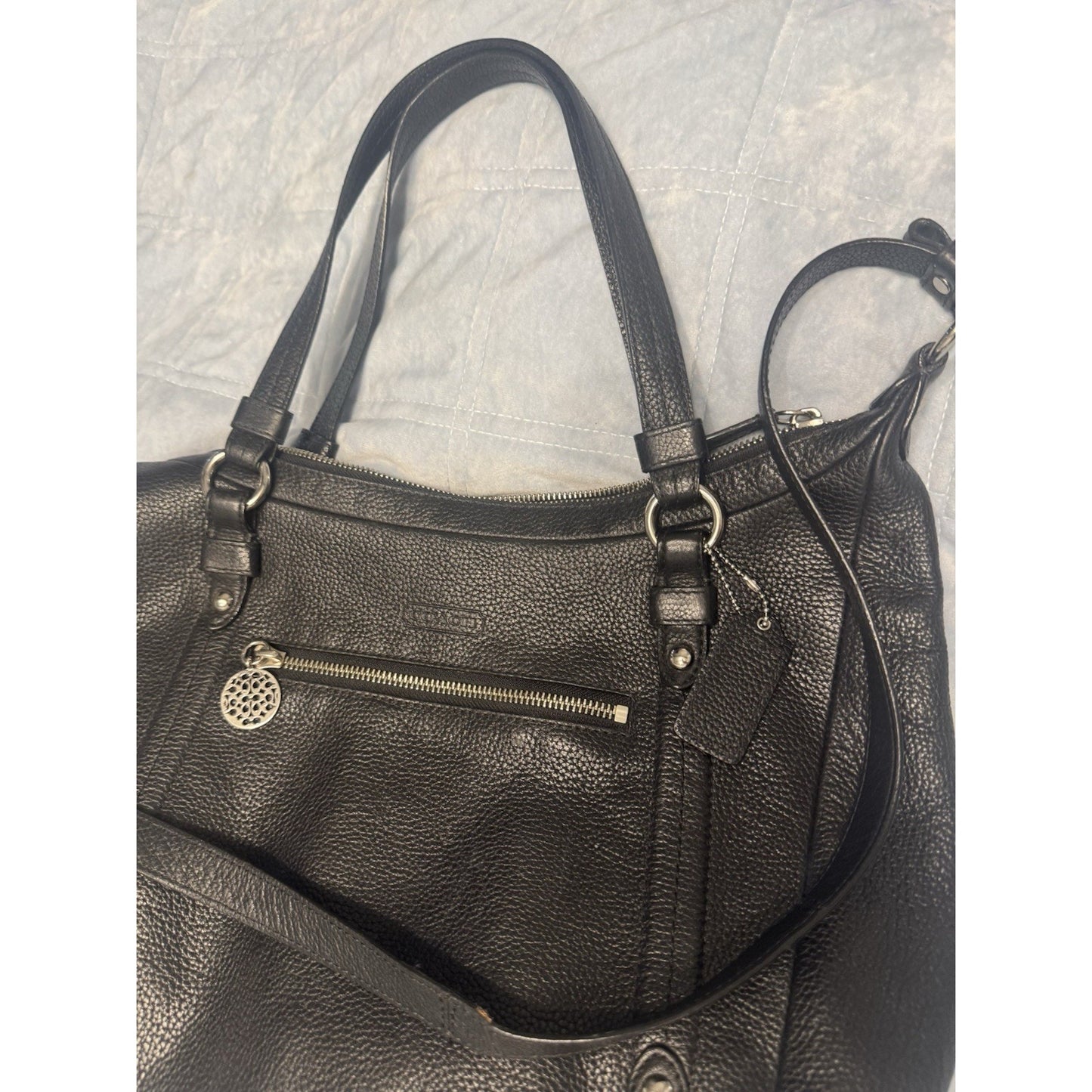 Coach Kristin Satchel Black Pebbled Leather Shoulder Crossbody Bag Purse 16”