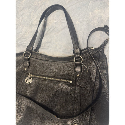 Coach Kristin Satchel Black Pebbled Leather Shoulder Crossbody Bag Purse 16”