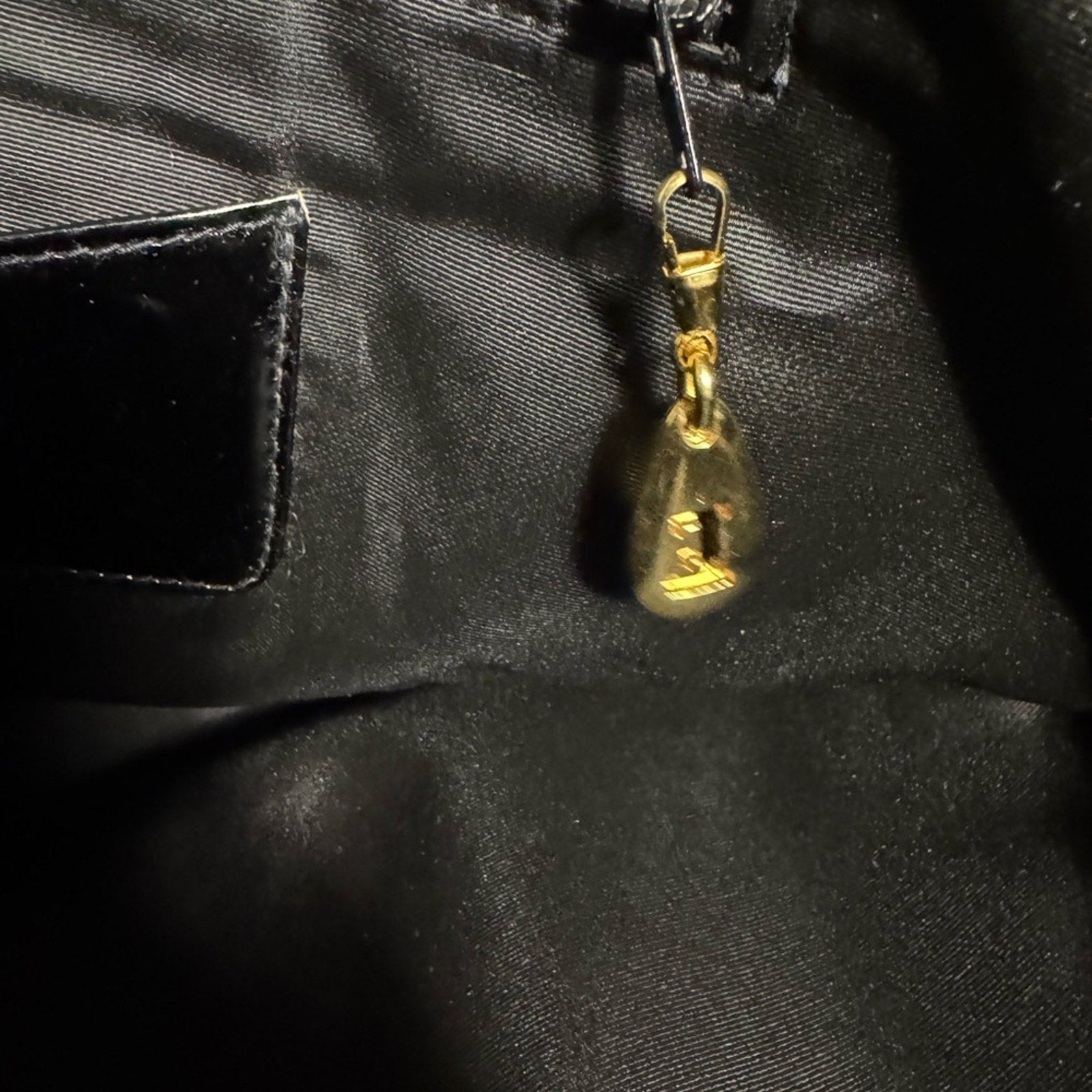 Escada Black Glossy Shoulder Bag with Gold Accents