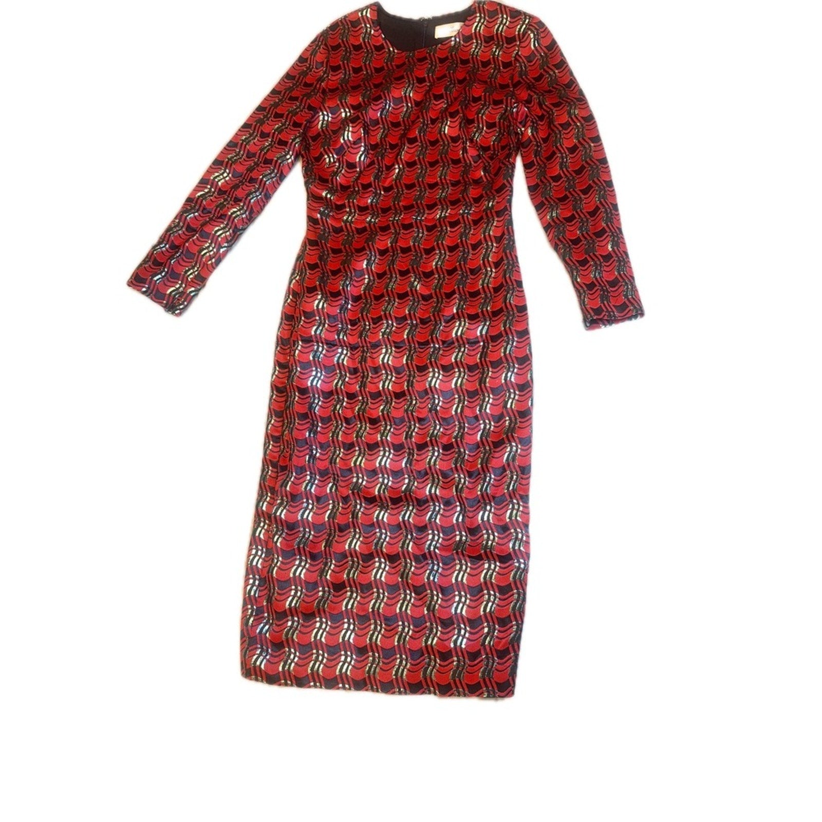 DVF Metallic Red Black Bodycon Dress Size 6