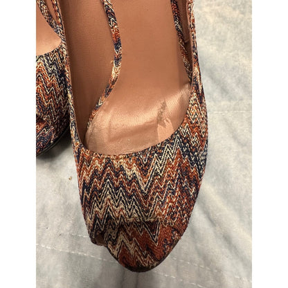 Missoni Women's Heels Size 37.5 Multicolor Zigzag Peep Toe Platform Pumps