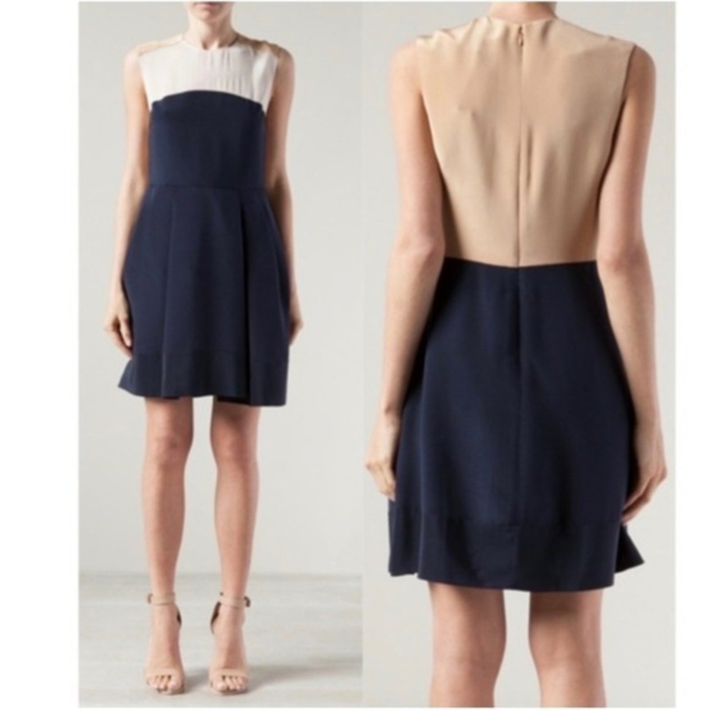 3.1 Phillip Lim Navy Silk Sheer Panel Fit Flare Dress Size 2