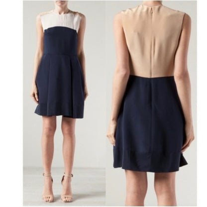 3.1 Phillip Lim Navy Silk Sheer Panel Fit Flare Dress Size 2
