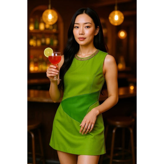 3.1 Phillip Lim Green Mod Mini Dress Sleeveless Cocktail Party Gold Trim Details size 0