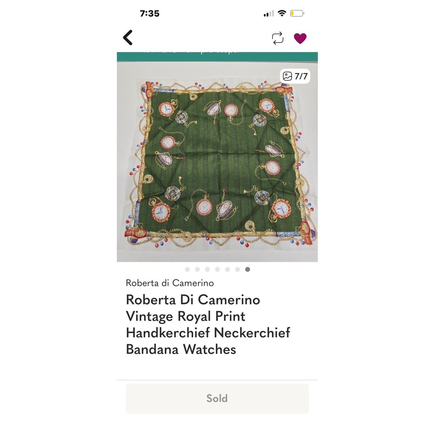 Roberta di Camerino Vintage Watch Print Handkerchief Scarf Italy