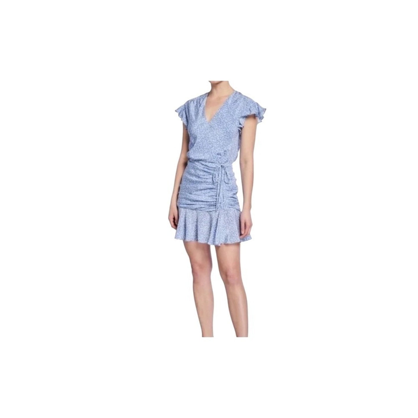 Veronica Beard Silk Floral Print Ruffle Sleeve Ruched Mini Dress Size M